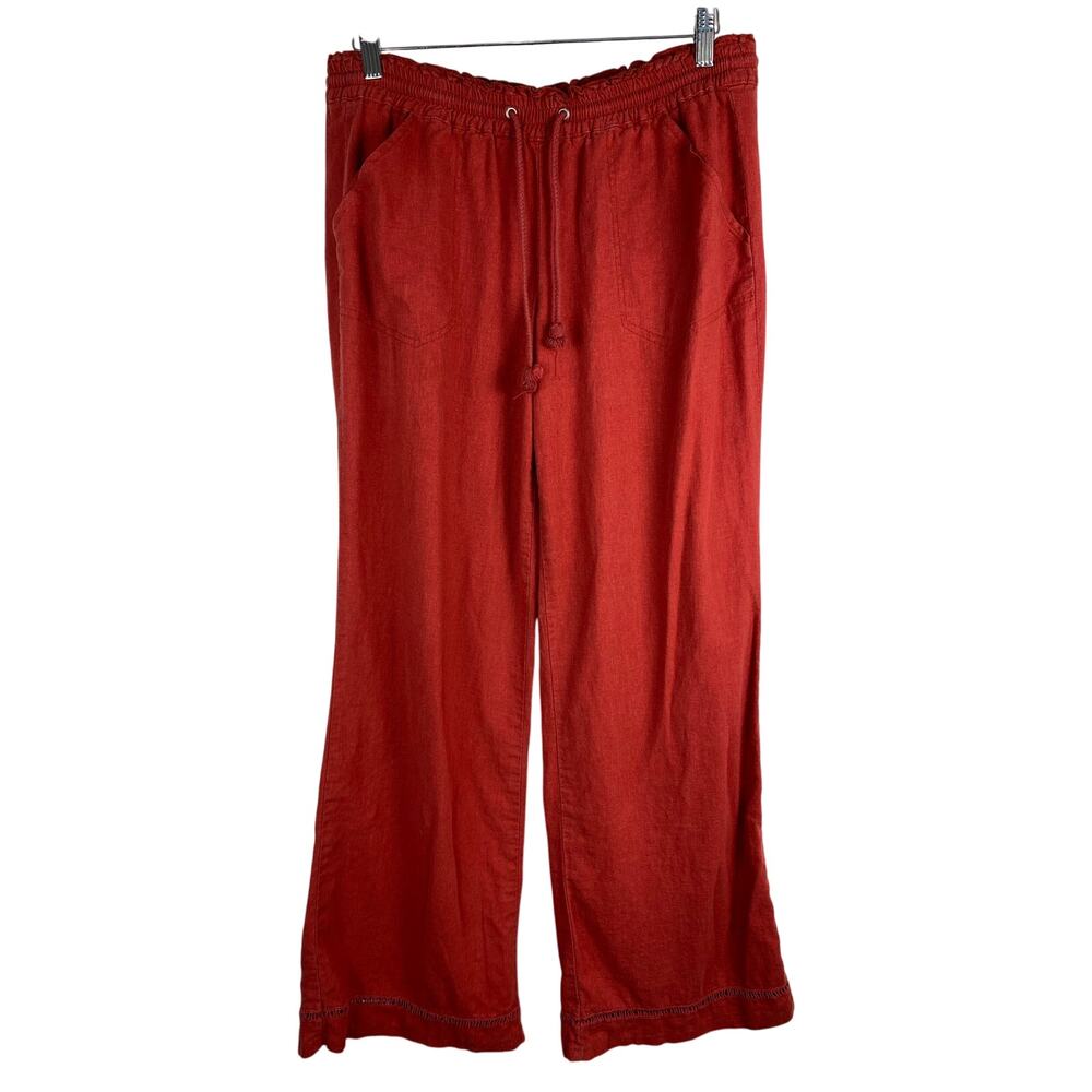 Jolt Women's 13 Red Linen Rayon Blend Elastic Waist Wide Leg Boho Pants *‎